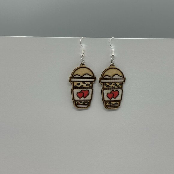 Cute Coffee Cup Earrings with Heart Accents - Picture 2 of 3